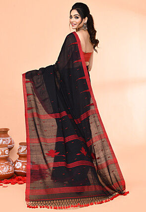 Handloom Jamdani Cotton Saree in Black