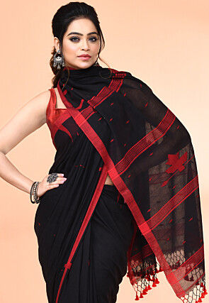 Handloom Jamdani Cotton Saree in Black