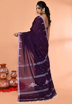 Handloom Jamdani Cotton Saree in Dark Purple