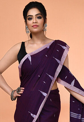 Handloom Jamdani Cotton Saree in Dark Purple