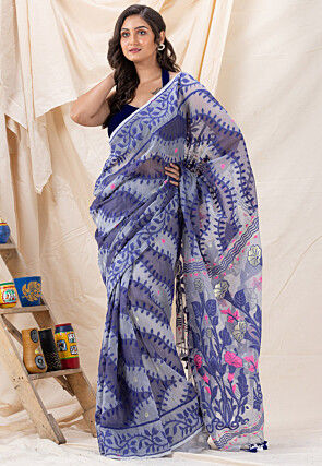 Handloom Jamdani Cotton Saree in Grey