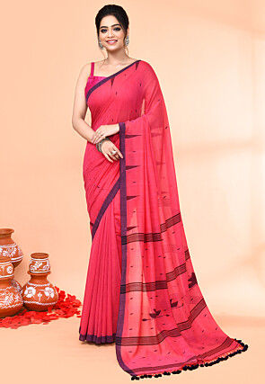 Handloom Jamdani Cotton Saree in Pink