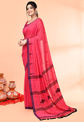Handloom Jamdani Cotton Saree in Pink