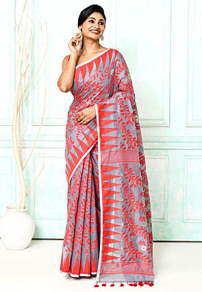 Handloom Jamdani Cotton Silk Saree in Grey