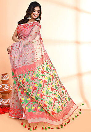 Handloom Jamdani Cotton Silk Saree in Light Grey