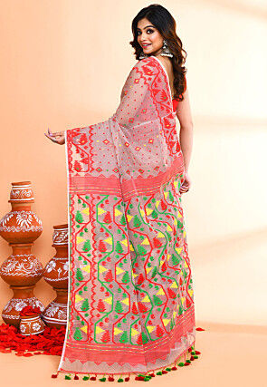 Handloom Jamdani Cotton Silk Saree in Light Grey