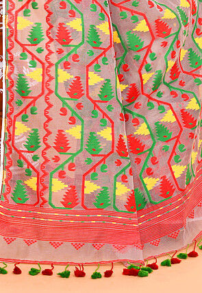 Handloom Jamdani Cotton Silk Saree in Light Grey