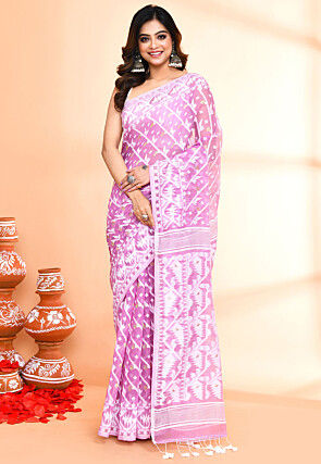 Handloom Jamdani Cotton Silk Saree in Light Purple