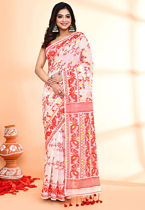 Handloom Jamdani Cotton Silk Saree in Off White