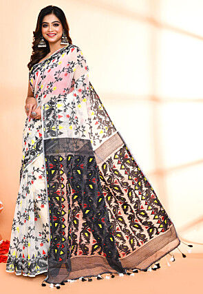 Handloom Jamdani Cotton Silk Saree in Off White