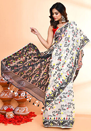 Handloom Jamdani Cotton Silk Saree in Off White