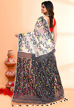 Handloom Jamdani Cotton Silk Saree in Off White