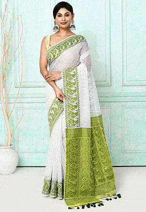 Handloom Jamdani Cotton Silk Saree in White