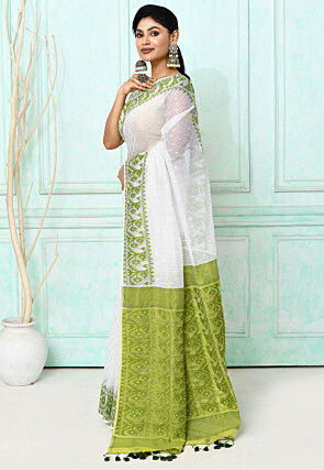 Handloom Jamdani Cotton Silk Saree in White