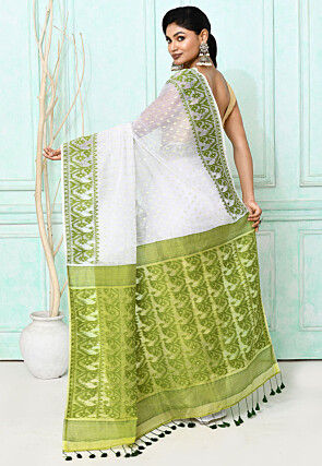 Handloom Jamdani Cotton Silk Saree in White