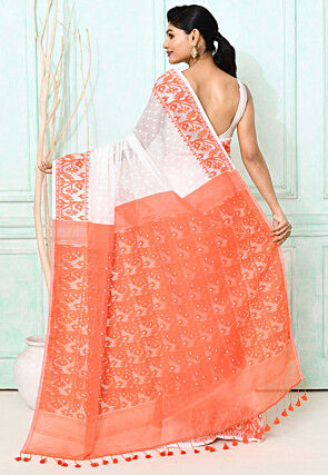 Handloom Jamdani Cotton Silk Saree in White