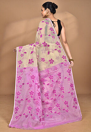 Handloom Pure Cotton Dhakai Jamdani Saree in Beige