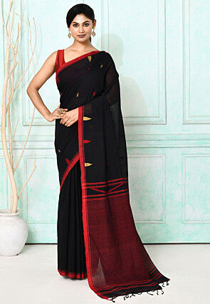 Handloom Jamdani Pure Cotton Saree in Black