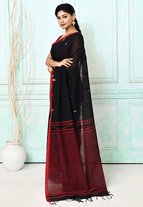 Handloom Jamdani Pure Cotton Saree in Black