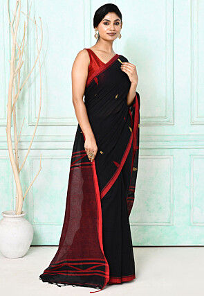 Handloom Jamdani Pure Cotton Saree in Black
