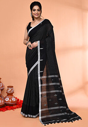 Handloom Jamdani Pure Cotton Saree in Black