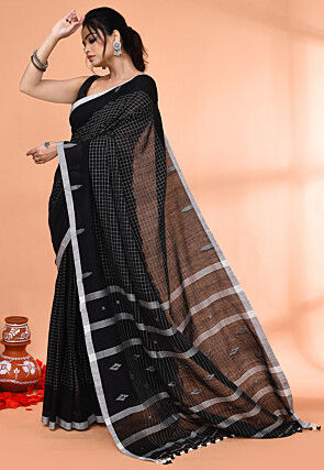 Handloom Jamdani Pure Cotton Saree in Black