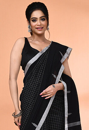 Handloom Jamdani Pure Cotton Saree in Black