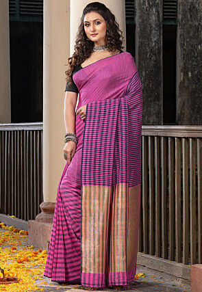 Handloom Jamdani Pure Cotton Saree in Dark Pink