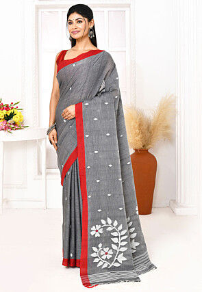 Handloom Jamdani Pure Cotton Saree in Grey