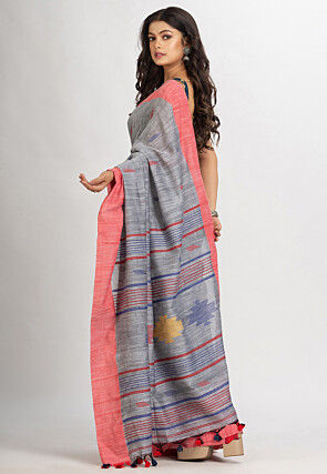 Handloom Jamdani Pure Cotton Saree in Grey