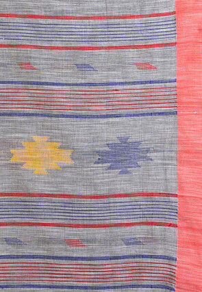 Handloom Jamdani Pure Cotton Saree in Grey