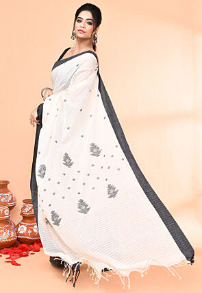 Handloom Jamdani Pure Cotton Saree in Off White