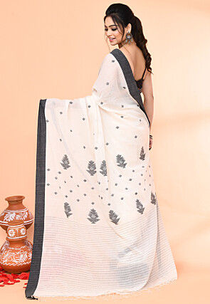 Handloom Jamdani Pure Cotton Saree in Off White