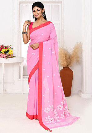 Handloom Jamdani Pure Cotton Saree in Pink