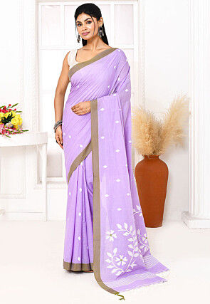 Handloom Jamdani Pure Cotton Saree in Purple