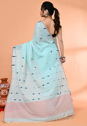 Handloom Jamdani Pure Cotton Saree in Sky Blue