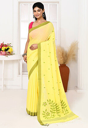 Handloom Jamdani Pure Cotton Saree in Yellow