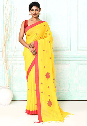 Handloom Jamdani Pure Cotton Saree in Yellow