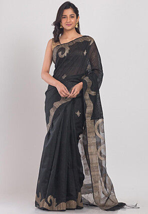 Handloom Jamdani Pure Matka Silk Saree in Black