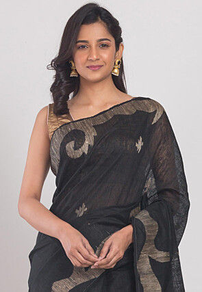 Handloom Jamdani Pure Matka Silk Saree in Black