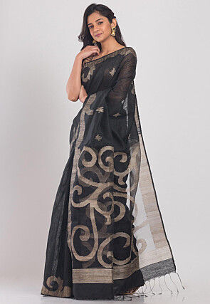Handloom Jamdani Pure Matka Silk Saree in Black