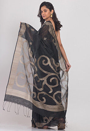Handloom Jamdani Pure Matka Silk Saree in Black