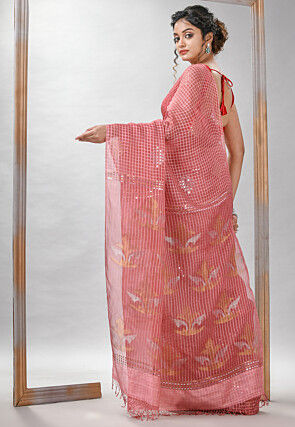 Handloom Jamdani Pure Matka Silk Saree in Dark Peach