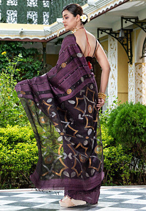 Handloom Jamdani Pure Matka Silk Saree in Dark Purple