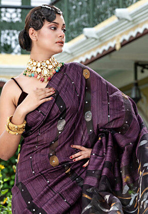Handloom Jamdani Pure Matka Silk Saree in Dark Purple