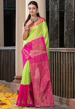 Handloom Jamdani Pure Matka Silk Saree in Light Green