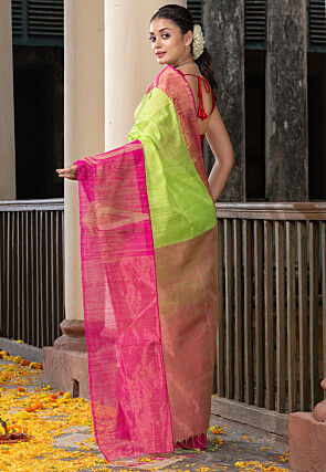 Handloom Jamdani Pure Matka Silk Saree in Light Green