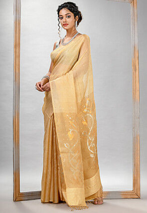 Handloom Jamdani Pure Matka Silk Saree in Light Mustard