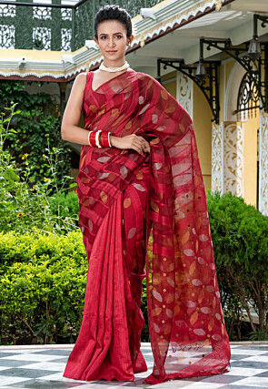 Handloom Jamdani Pure Matka Silk Saree in Maroon
