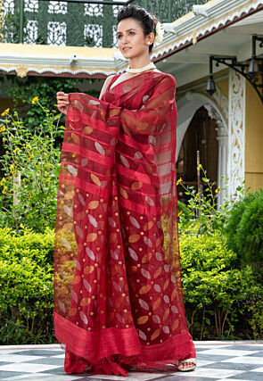 Handloom Jamdani Pure Matka Silk Saree in Maroon